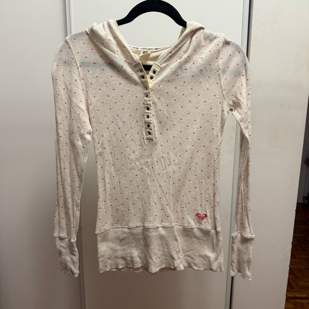 Roxy Off-White Women’s Hoodie with Pink Dots